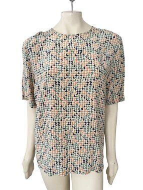 VTG JACQUELINE FERRAR 100% Silk Multicolor Geometric Blouse  SZ 14